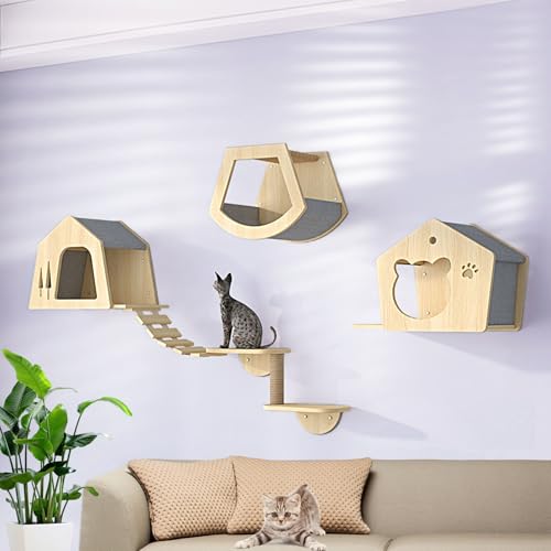 LKPMGOA Kletterwand Katzen, Kratzbaum Wand mit Juteseil für Kratzen, Abgerundete Kanten und Fein Poliert, Verstärkte Platte(6pcs) von LKPMGOA