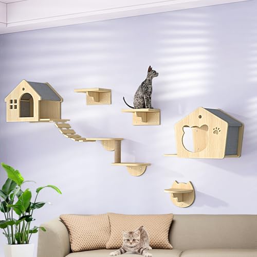 LKPMGOA Kletterwand Katzen, Kratzbaum Wand mit Juteseil für Kratzen, Abgerundete Kanten und Fein Poliert, Verstärkte Platte(7pcs) von LKPMGOA