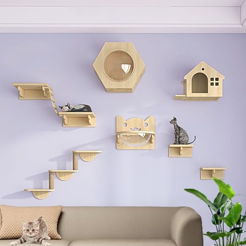 LKPMGOA Kletterwand Katzen, Kratzbaum Wand mit Juteseil für Kratzen, Abgerundete Kanten und Fein Poliert, Verstärkte Platte(9pcs) von LKPMGOA