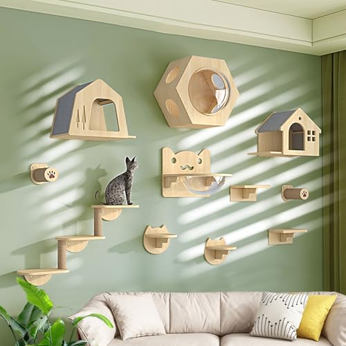 LKPMGOA Kletterwand Katzen, Wandmontiertes Katzenmöbel, Platzsparend, Verstärkte Platte, zum Schlafen, Spielen und Kratzen(12pcs) von LKPMGOA