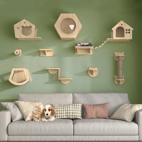 LKPMGOA Kletterwand Katzen, Wandmontiertes Katzenmöbel, Platzsparend, Verstärkte Platte, zum Schlafen, Spielen und Kratzen(13pcs) von LKPMGOA