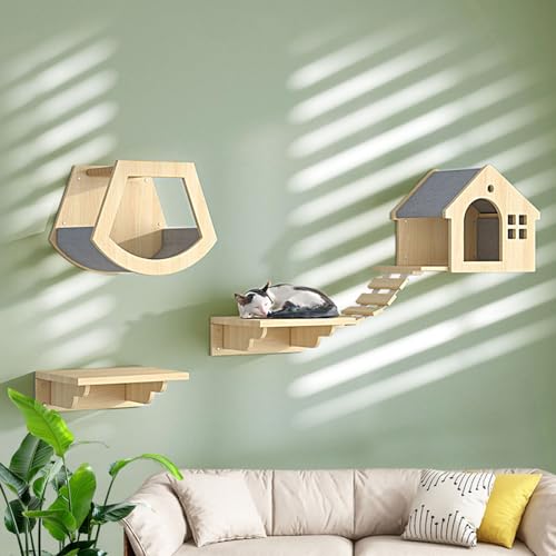 LKPMGOA Kletterwand Katzen, Wandmontiertes Katzenmöbel, Platzsparend, Verstärkte Platte, zum Schlafen, Spielen und Kratzen(5pcs) von LKPMGOA
