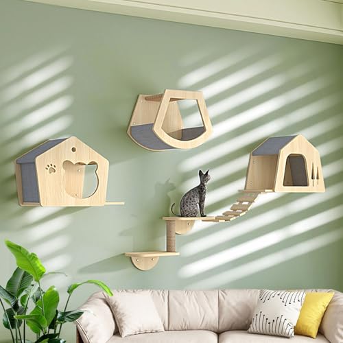 LKPMGOA Kletterwand Katzen, Wandmontiertes Katzenmöbel, Platzsparend, Verstärkte Platte, zum Schlafen, Spielen und Kratzen(7pcs) von LKPMGOA