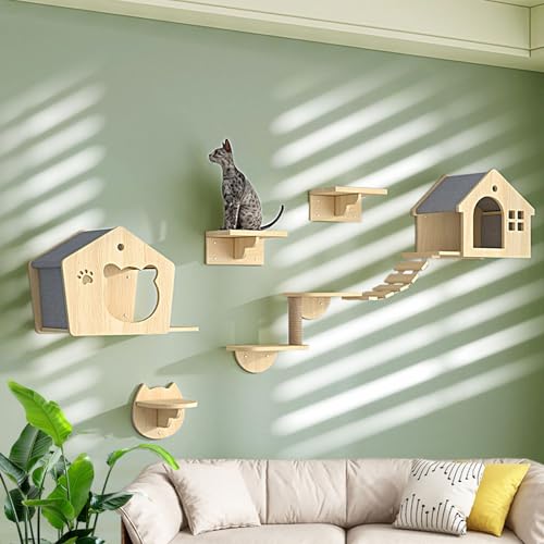 LKPMGOA Kletterwand Katzen, Wandmontiertes Katzenmöbel, Platzsparend, Verstärkte Platte, zum Schlafen, Spielen und Kratzen(9pcs) von LKPMGOA