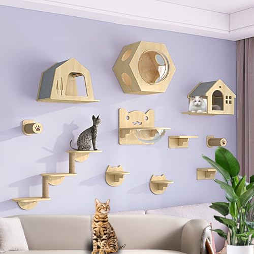 LKPMGOA Kletterwand Katzen Set, Katzen Wand Klettern, Verbreiterung der Plattform, Verdickung der Bretter, Erweiterung des Vertikalen Raums(11pcs) von LKPMGOA