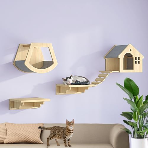 LKPMGOA Kletterwand Katzen Set, Katzen Wand Klettern, Verbreiterung der Plattform, Verdickung der Bretter, Erweiterung des Vertikalen Raums(5pcs) von LKPMGOA