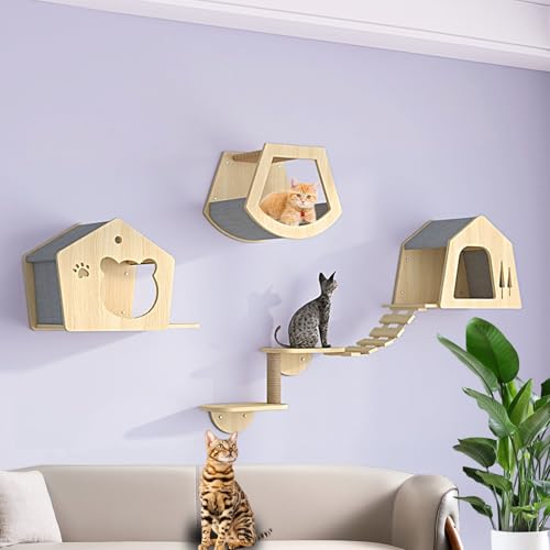 LKPMGOA Kletterwand Katzen Set, Katzen Wand Klettern, Verbreiterung der Plattform, Verdickung der Bretter, Erweiterung des Vertikalen Raums(6pcs) von LKPMGOA