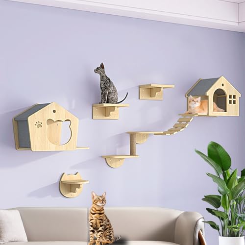 LKPMGOA Kletterwand Katzen Set, Katzen Wand Klettern, Verbreiterung der Plattform, Verdickung der Bretter, Erweiterung des Vertikalen Raums(7pcs) von LKPMGOA
