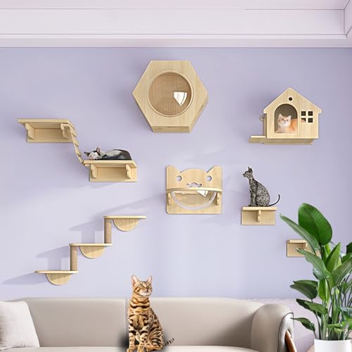 LKPMGOA Kletterwand Katzen Set, Katzen Wand Klettern, Verbreiterung der Plattform, Verdickung der Bretter, Erweiterung des Vertikalen Raums(9pcs) von LKPMGOA