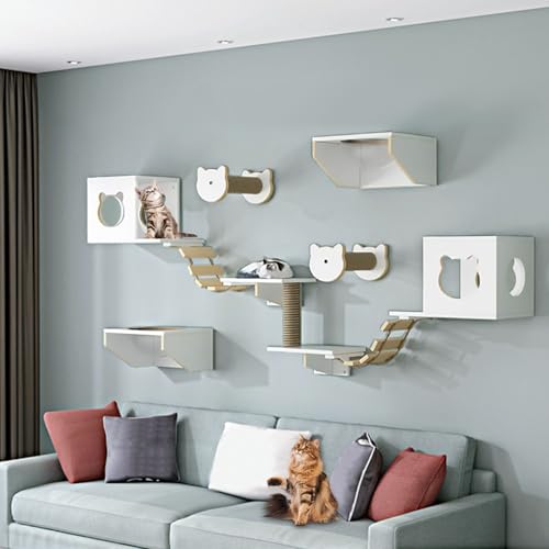 LKPMGOA Kletterwand Katzen Set, Katzenregale und -sitzstangen für die Wand, Platzsparend, Verstärkte Platte, Geeignet Zum Spielen und Schlafen(11pcs) von LKPMGOA