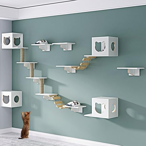 LKPMGOA Kletterwand Katzen Set, Katzenregale und -sitzstangen für die Wand, Platzsparend, Verstärkte Platte, Geeignet Zum Spielen und Schlafen(17pcs) von LKPMGOA