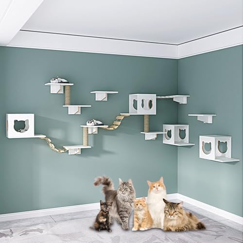 LKPMGOA Kletterwand Katzen Set, Katzenregale und -sitzstangen für die Wand, Platzsparend, Verstärkte Platte, Geeignet Zum Spielen und Schlafen(18pcs) von LKPMGOA