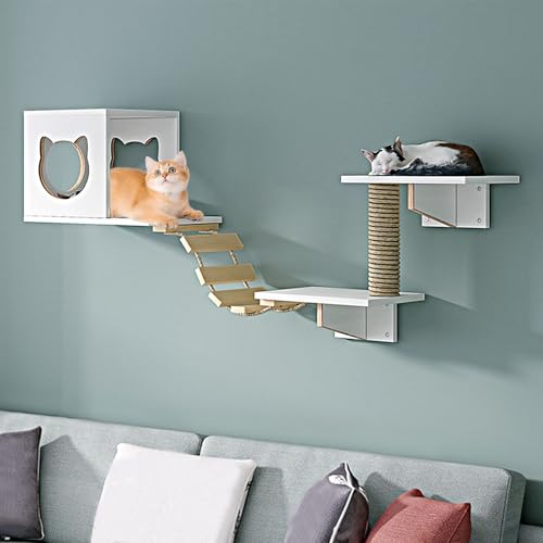 LKPMGOA Kletterwand Katzen Set, Katzenregale und -sitzstangen für die Wand, Platzsparend, Verstärkte Platte, Geeignet Zum Spielen und Schlafen(5pcs) von LKPMGOA