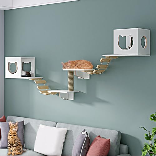 LKPMGOA Kletterwand Katzen Set, Katzenregale und -sitzstangen für die Wand, Platzsparend, Verstärkte Platte, Geeignet Zum Spielen und Schlafen(7pcs) von LKPMGOA