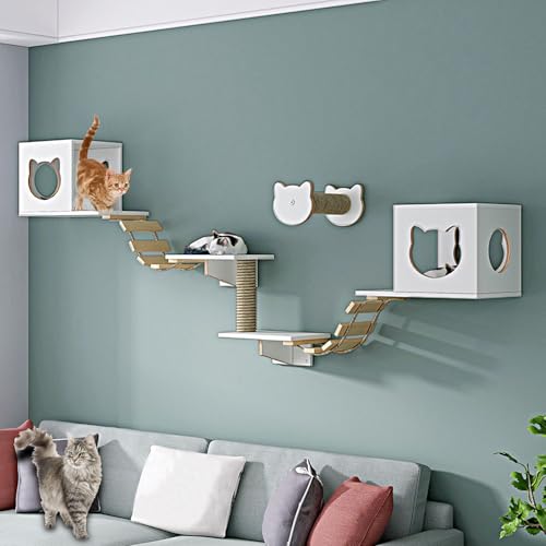 LKPMGOA Kletterwand Katzen Set, Katzenregale und -sitzstangen für die Wand, Platzsparend, Verstärkte Platte, Geeignet Zum Spielen und Schlafen(8pcs) von LKPMGOA