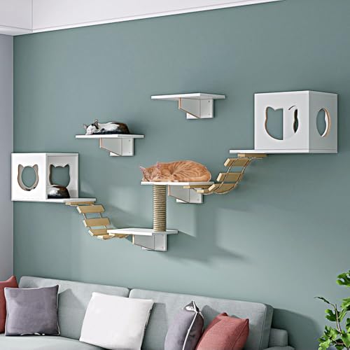 LKPMGOA Kletterwand Katzen Set, Katzenregale und -sitzstangen für die Wand, Platzsparend, Verstärkte Platte, Geeignet Zum Spielen und Schlafen(9-2pcs) von LKPMGOA