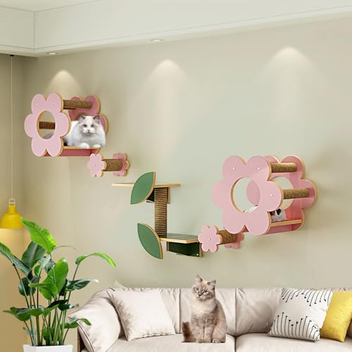 LKPMGOA Kletterwand Katzen Set, Regale Und Sitzstangen für Die Wand, Verdickte Platte, Erweiterter Platz, Geeignet Für Katzen Zum Spielen und Schlafen(7pcs) von LKPMGOA