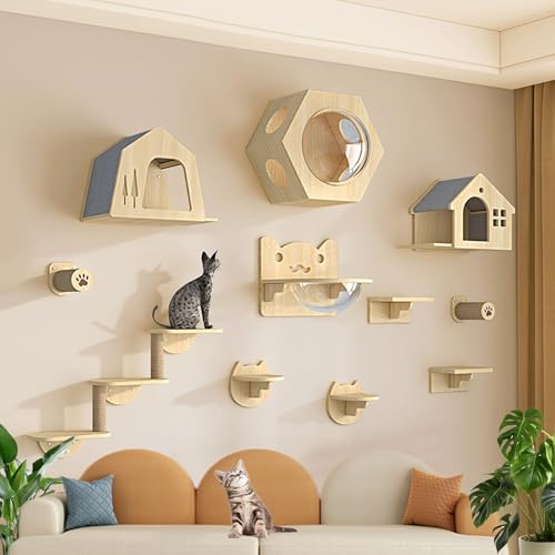 LKPMGOA Kletterwand Katzen Zur Wandmontage, Katzen Wand Klettern, Verdickte Platte, Robust und Stabil, Passend (11pcs) von LKPMGOA