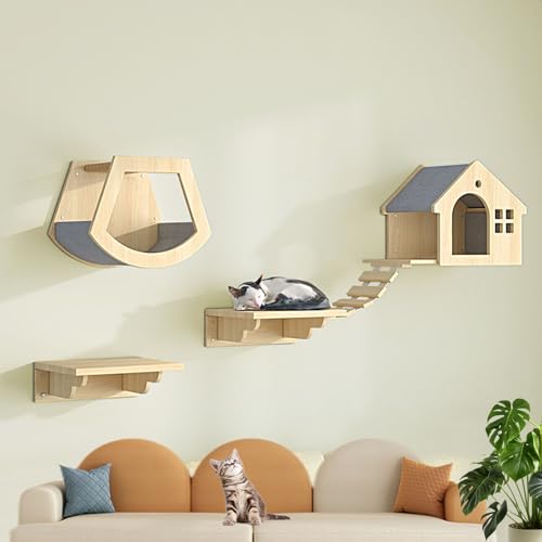 LKPMGOA Kletterwand Katzen Zur Wandmontage, Katzen Wand Klettern, Verdickte Platte, Robust und Stabil, Passend (5pcs) von LKPMGOA