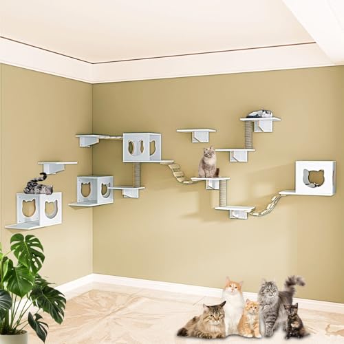 LKPMGOA Kletterwand Katzen aus Kiefernholz, Katzen Wand Klettern, für die Wandmontage, Ideal Zum Klettern, Kratzen(18pcs) von LKPMGOA