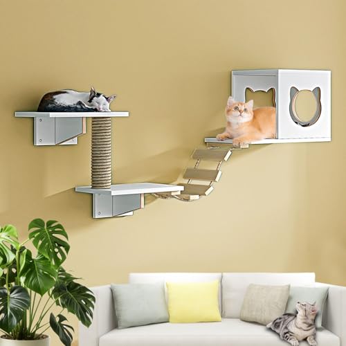 LKPMGOA Kletterwand Katzen aus Kiefernholz, Katzen Wand Klettern, für die Wandmontage, Ideal Zum Klettern, Kratzen(5pcs) von LKPMGOA
