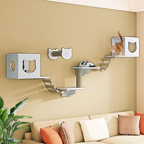 LKPMGOA Kletterwand Katzen aus Kiefernholz, Katzen Wand Klettern, für die Wandmontage, Ideal Zum Klettern, Kratzen(8pcs) von LKPMGOA