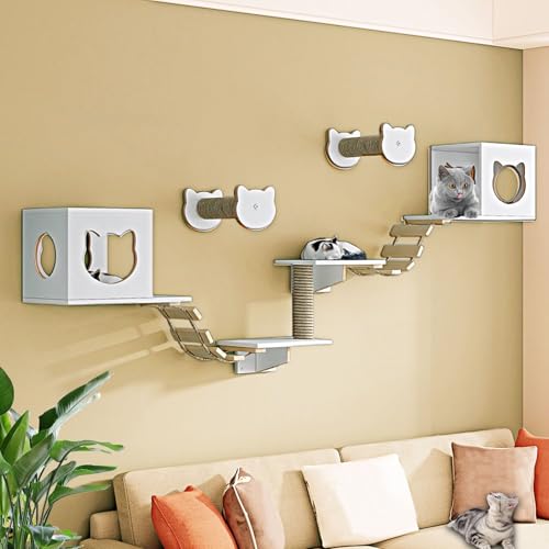 LKPMGOA Kletterwand Katzen aus Kiefernholz, Katzen Wand Klettern, für die Wandmontage, Ideal Zum Klettern, Kratzen(9-3pcs) von LKPMGOA