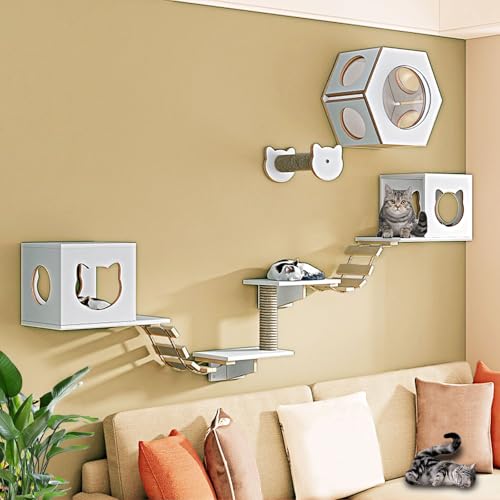 LKPMGOA Kletterwand Katzen aus Kiefernholz, Katzen Wand Klettern, für die Wandmontage, Ideal Zum Klettern, Kratzen(9-4pcs) von LKPMGOA