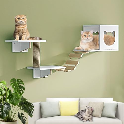 LKPMGOA Modernes Katzen Kletterwand-Wandregal, Katzen Wand Klettern, Erweitert Den Platzbedarf, Bodenverstärkung, Belastbar Bis 12 Kg(5pcs) von LKPMGOA