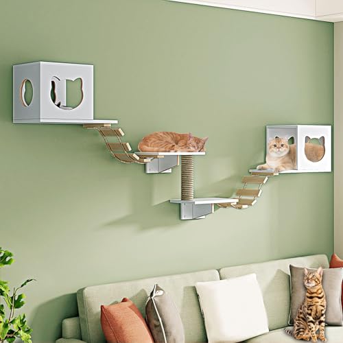 LKPMGOA Modernes Katzen Kletterwand-Wandregal, Katzen Wand Klettern, Erweitert Den Platzbedarf, Bodenverstärkung, Belastbar Bis 12 Kg(7pcs) von LKPMGOA