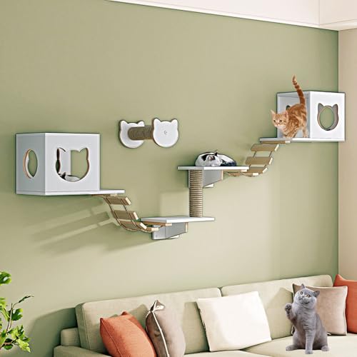 LKPMGOA Modernes Katzen Kletterwand-Wandregal, Katzen Wand Klettern, Erweitert Den Platzbedarf, Bodenverstärkung, Belastbar Bis 12 Kg(8pcs) von LKPMGOA