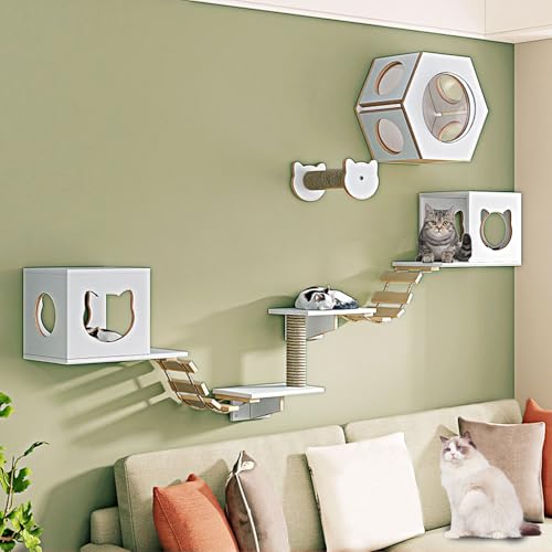 LKPMGOA Modernes Katzen Kletterwand-Wandregal, Katzen Wand Klettern, Erweitert Den Platzbedarf, Bodenverstärkung, Belastbar Bis 12 Kg(9-4pcs) von LKPMGOA