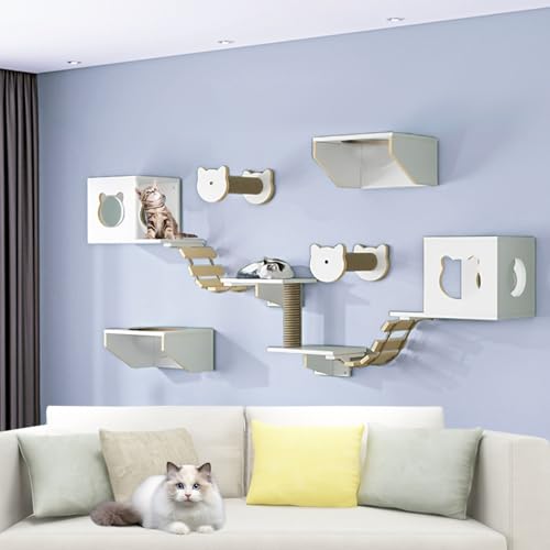 LKPMGOA Modernes Kletterwand Katzen, Katzenkletterwand Set, mit Verbreiterter Plattform, Hanfseil-Hängesäule, Stufen und Weicher Leiter(11pcs) von LKPMGOA