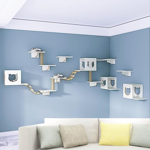 LKPMGOA Modernes Kletterwand Katzen, Katzenkletterwand Set, mit Verbreiterter Plattform, Hanfseil-Hängesäule, Stufen und Weicher Leiter(18pcs) von LKPMGOA