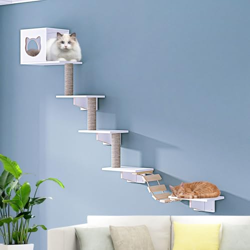 LKPMGOA Modernes Kletterwand Katzen, Katzenkletterwand Set, mit Verbreiterter Plattform, Hanfseil-Hängesäule, Stufen und Weicher Leiter(9-1pcs) von LKPMGOA