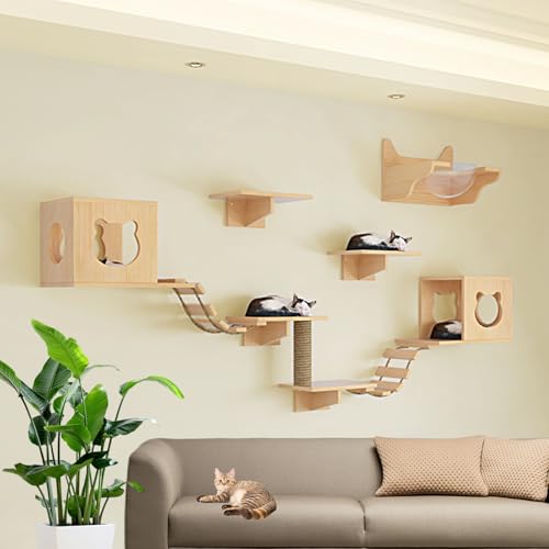 LKPMGOA Wandmontiertes Katzenkletter-Set, Indoor-Wandmöbel-Set mit Haus, Plattform, Leitern, Hanfseilsäule und Verstärktem Brett(10pcs) von LKPMGOA