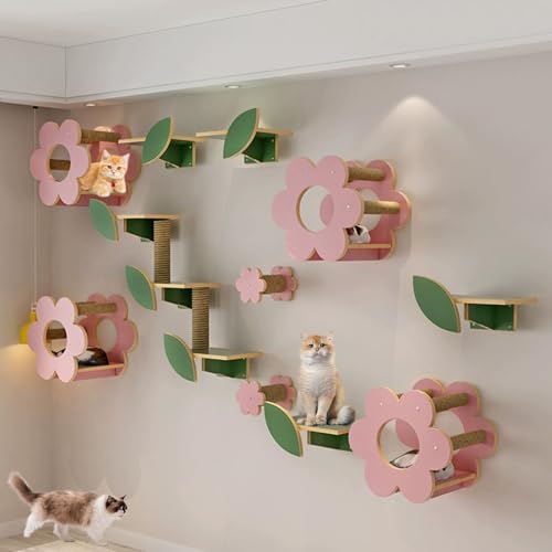 LKPMGOA Wandmontiertes Katzenkletter-Set, Katzenmöbel Aus Holz für den Innenbereich, Verstärkte Platte für Höhere Tragkraft, Erweiterter Platz(15pcs) von LKPMGOA