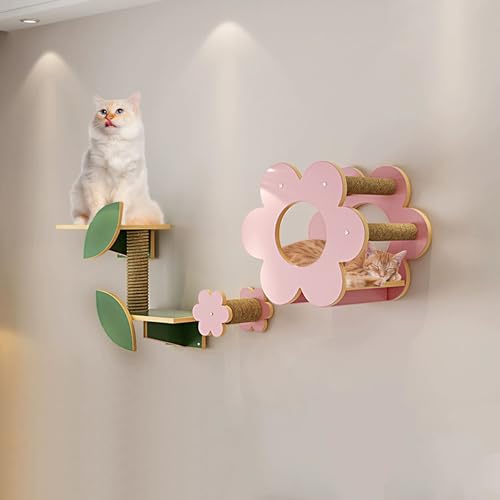 LKPMGOA Wandmontiertes Katzenkletter-Set, Katzenmöbel Aus Holz für den Innenbereich, Verstärkte Platte für Höhere Tragkraft, Erweiterter Platz(5pcs) von LKPMGOA