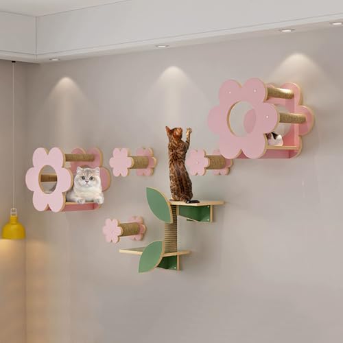 LKPMGOA Wandmontiertes Katzenkletter-Set, Katzenmöbel Aus Holz für den Innenbereich, Verstärkte Platte für Höhere Tragkraft, Erweiterter Platz(8pcs) von LKPMGOA