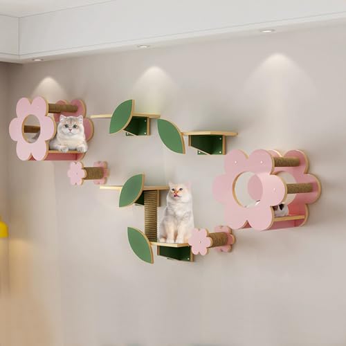 LKPMGOA Wandmontiertes Katzenkletter-Set, Katzenmöbel Aus Holz für den Innenbereich, Verstärkte Platte für Höhere Tragkraft, Erweiterter Platz(9-1pcs) von LKPMGOA