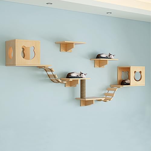 LKPMGOA Wandmontiertes Katzenkletter-Set, Katzenwandmöbel-Set, Erweiterter Platz, Verstärkte Bretter, DIY-Wandspielplatz(9-3pcs) von LKPMGOA