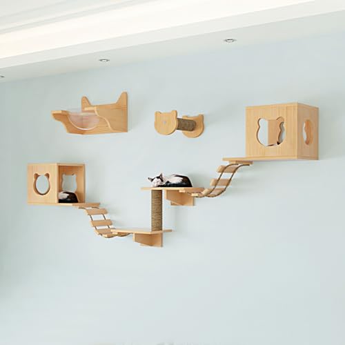 LKPMGOA Wandmontiertes Katzenkletter-Set, Katzenwandmöbel-Set, Erweiterter Platz, Verstärkte Bretter, DIY-Wandspielplatz(9-4pcs) von LKPMGOA