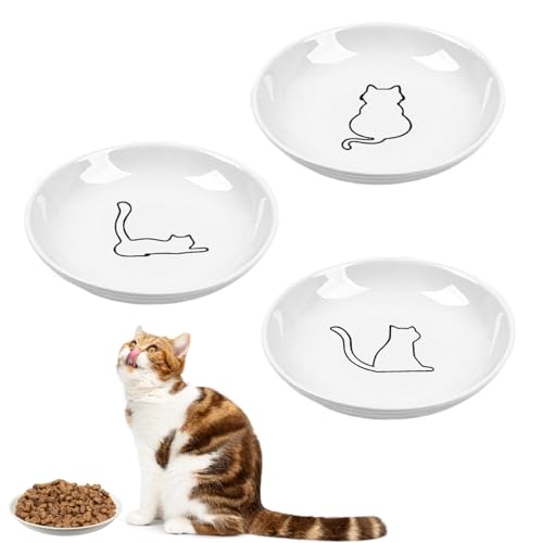 LKPUPKJ 3 Stück Katzen Fressnapf Futternapf, Katzennäpfe Keramik Napf, Nassfutternäpfe, Katzen Flache Schalen, Katzenfutter Teller Keramik, Flacher Breiter Futter für Katzen von LKPUPKJ