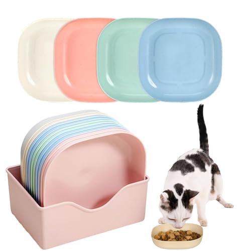 LKPUPKJ 12Pcs Katzenschüssel, Katzenteller, Katzennapf Flach, Fressnapf Katze Futternapf, Bunt Katzenfutter Napfset, Katzen Napfset, Flache Schale Für Kätzchen, Katzenteller für Kätzchen von LKPUPKJ