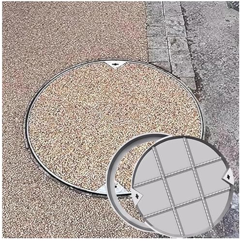 LKSGJSNB Klärgrubenabdeckungen, Unsichtbarer Schachtdeckel aus Edelstahl, eingebetteter Kanaldeckel aus verstärktem Stahl, unsichtbare Klärgrubendeckel mit Abziehhaken(D40cm/15.7in) von LKSGJSNB