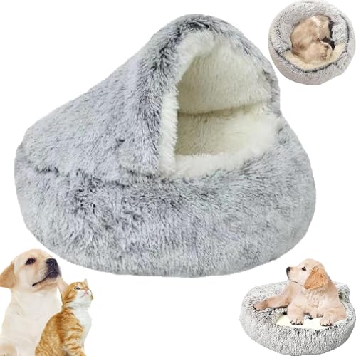 LLDYAN Cozy Cocoon Pet Bed,Winter Pet Bed,Winter Pet Plush Bed,Fidofaves Cozy Nook Bed,Covered Dog Bed for Small Dogs (M,Gray) von LLDYAN