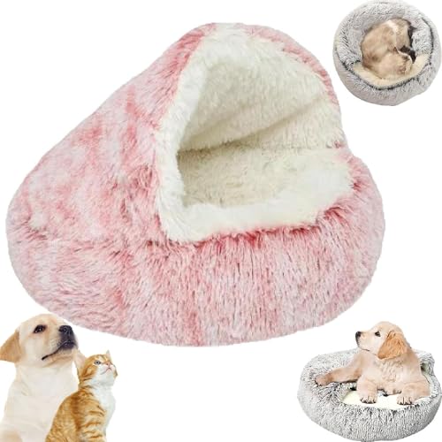 LLDYAN Cozy Cocoon Pet Bed,Winter Pet Bed,Winter Pet Plush Bed,Fidofaves Cozy Nook Bed,Covered Dog Bed for Small Dogs (S,Pink) von LLDYAN