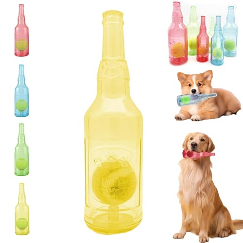 Crunch Play Bottle Toy, Crunchnplay Bottle Toy for Dogs, 9.7"/7.7" Rubber water bottle dog toy, Interesting Squeaky Dog Toys, Outdoor Interactive Dog Chew Toy with Tennis Ball (Yellow,small) von LLELEMAMO
