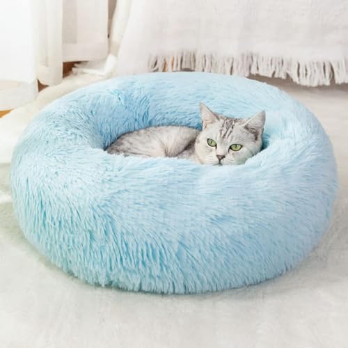 LLGJ Gemütliches rundes Haustierbett für Hunde und Katzen – beruhigend, waschbar und rutschfest – perfekt für kleine Tiere, Plüsch-Haustiermatte (3. Blau, M) von LLGJ