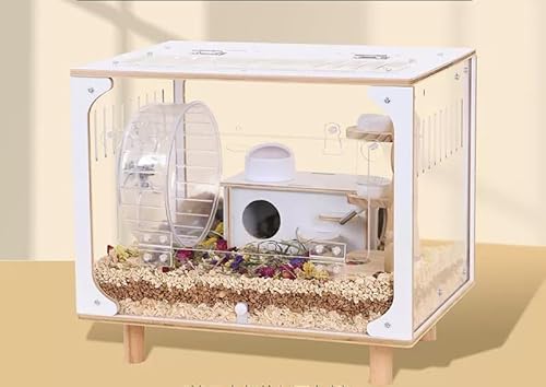 LLGJ Hamsterkäfig, Holz-Mäuse und Ratten-Lebensraum, offene Oberseite mit Acrylplatten, solide gebaut, geeignet für Goldhamster, Totoro, Eidechse, Blaubrustwachtel (10,2 cm, L Käfig + 7-teiliges von LLGJ